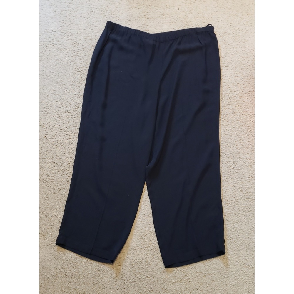 Eileen Fisher Black 100% Silk Wide Leg Pants Elastic Waist M Quiet Luxury Chic